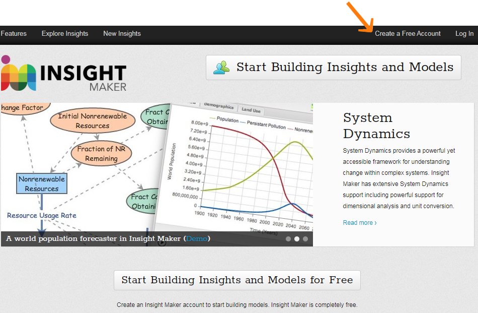 Figura 1.4: Página inicial do Insight Maker.